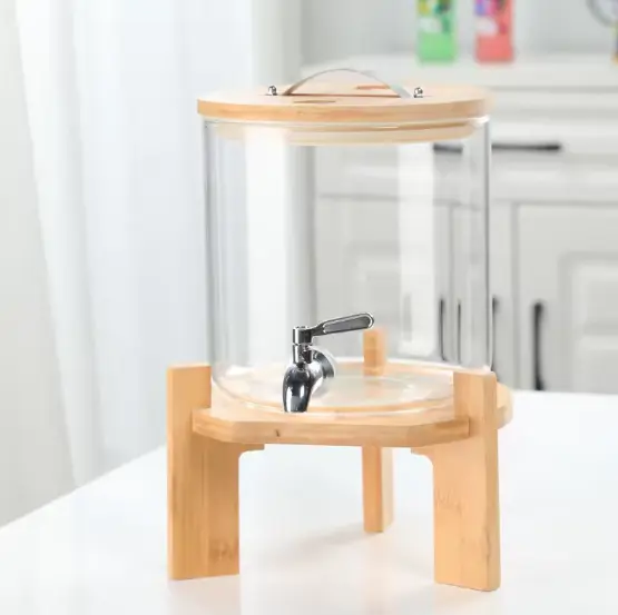 Glass Beverage Dispenser with Wooden Stand TrendyZone
