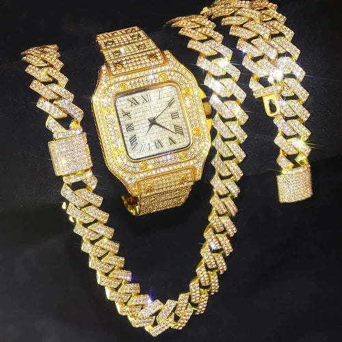 Bling Rapper Necklace, Watch+Bracelet Jewelry