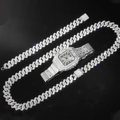 Bling Rapper Necklace, Watch+Bracelet Jewelry